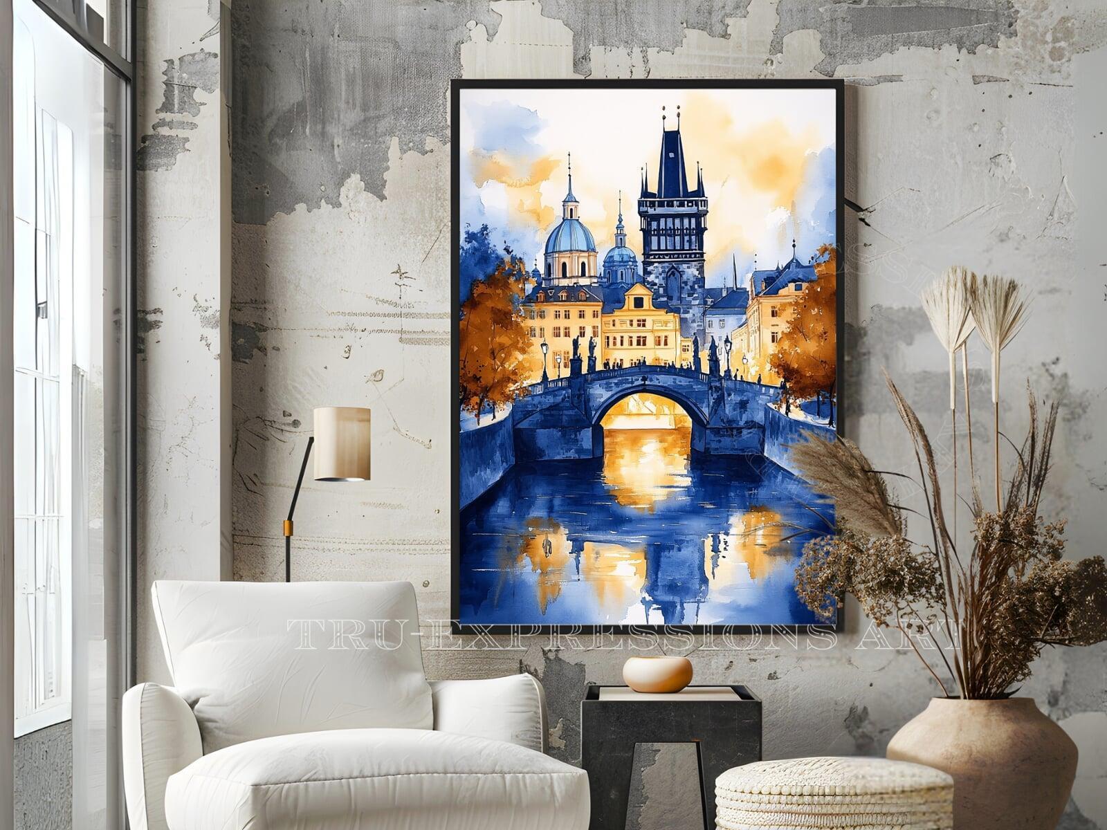 Prague Charles Bridge watercolor digital download