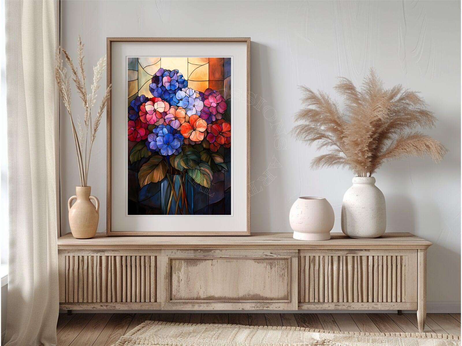 Stained Glass Hydrangea Art Print